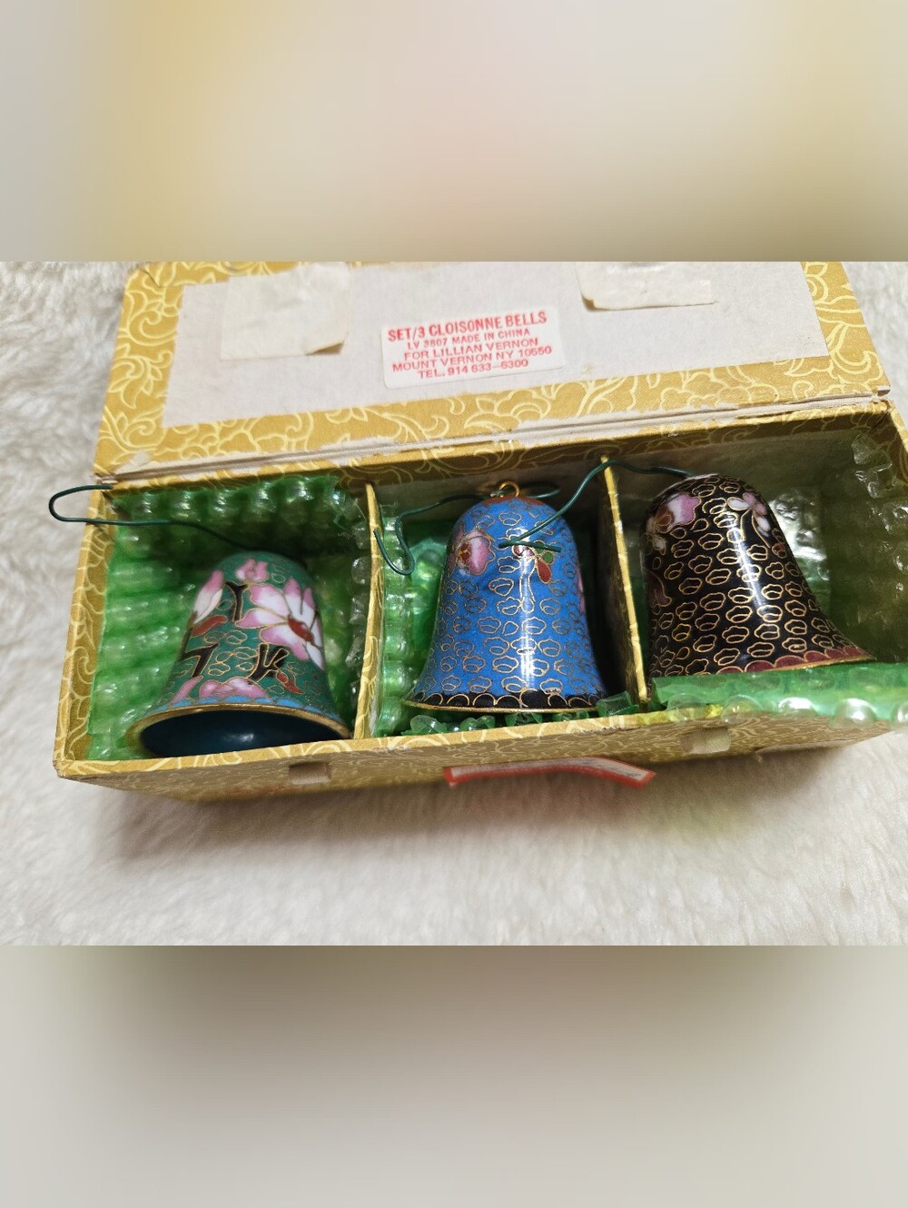 Lillian Vernon Cloisonne Bells Set Of 3 On Box